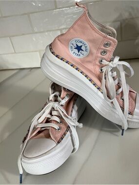 Converse Pink High-Top Sneakers with Rainbow Trim